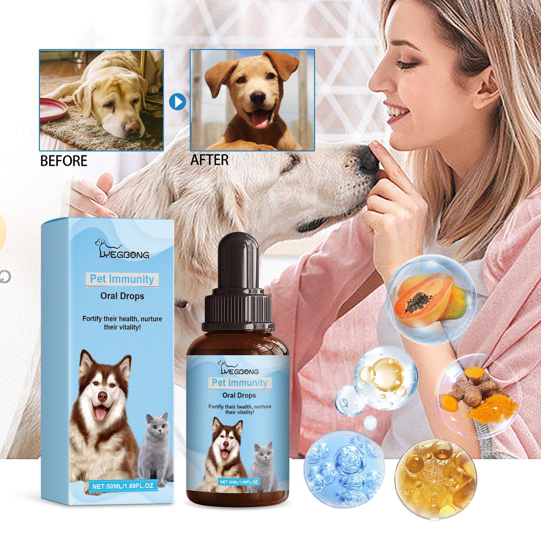 Pet Immune Support Oral Drops for Cats Dogs